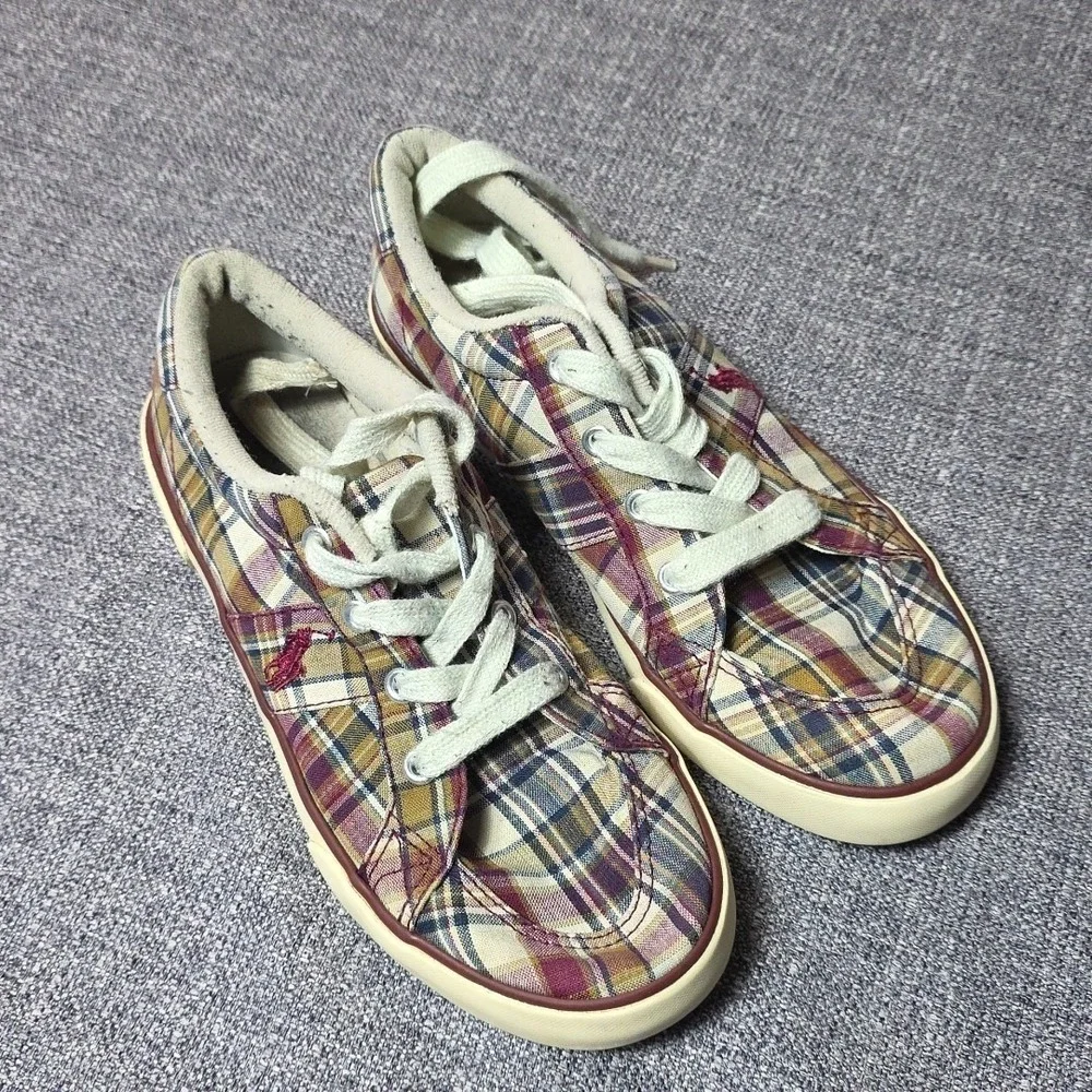 Polo Ralph Lauren Boys Size 3  Shoes Plaid Flat Soles Needs New Laces